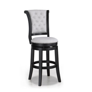 English Elm 2pc Tufted Swivel Barstools Nailhead Trim Curved Back Black Frame Club Style B2741P530511