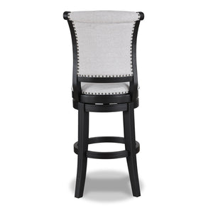 English Elm 2pc Tufted Swivel Barstools Nailhead Trim Curved Back Black Frame Club Style B2741P530511