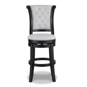 English Elm 2pc Tufted Swivel Barstools Nailhead Trim Curved Back Black Frame Club Style B2741P530511