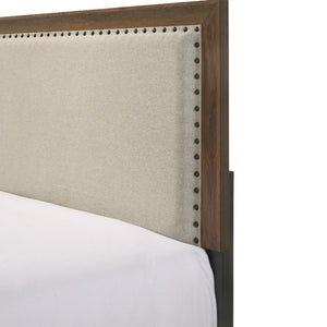 English Elm Beautiful Queen Panel Bed Tufted Fabric Headboard Nailhead Trim Warm Cherry Finish Brown B2741P536572