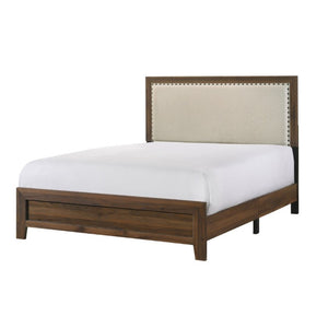 English Elm Beautiful Full Panel Bed Tufted Upholstered Headboard Nailhead Trim Cherry Wood Frame Brown B2741P536575