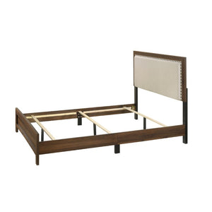English Elm Beautiful Full Panel Bed Tufted Upholstered Headboard Nailhead Trim Cherry Wood Frame Brown B2741P536575