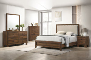 English Elm Beautiful Full Panel Bed Tufted Upholstered Headboard Nailhead Trim Cherry Wood Frame Brown B2741P536575