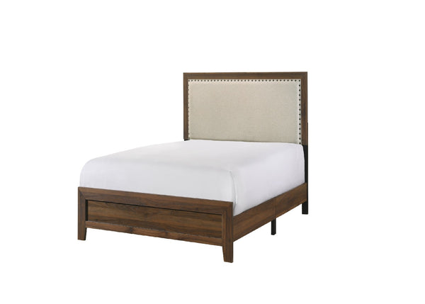 English Elm Beautiful Full Panel Bed Cherry Wood Frame Tufted Upholstered Headboard Nailhead Trim Brown B2741P536576