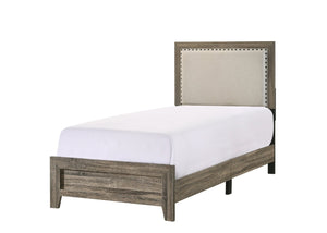 English Elm Beautiful Full Panel Bed Cherry Wood Frame Tufted Upholstered Headboard Nailhead Trim Grey B2741P536582