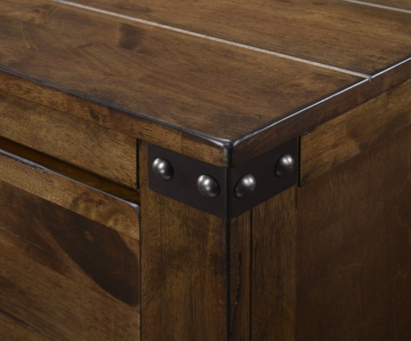 English Elm 1Pc Solid Wood Nightstand Two Drawer Rustic Brown Bedroom Storage with Metal Pulls B2741P543505