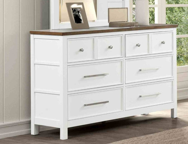 English Elm Modern Farmhouse 8 Drawer Dresser with Dovetail Joinery Two Tone White and Brown B2741P552323