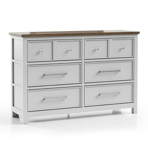 English Elm Modern Farmhouse 8 Drawer Dresser with Dovetail Joinery Two Tone White and Brown B2741P552323