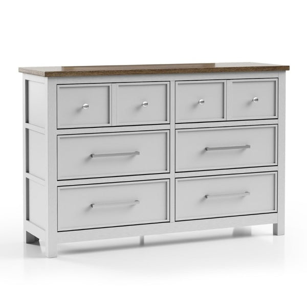English Elm Modern Farmhouse 8 Drawer Dresser with Dovetail Joinery Two Tone White and Brown B2741P552323