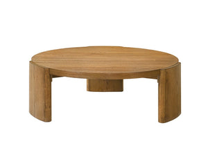 English Elm Contemporary Round Coffee Table with Plinth Base Walnut Finish for Modern Living Rooms B2741P557678