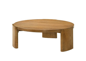 English Elm Contemporary Round Coffee Table with Plinth Base Walnut Finish for Modern Living Rooms B2741P557678