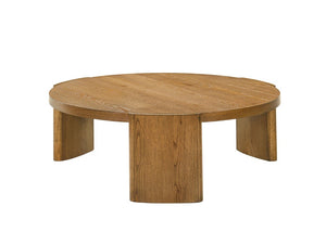English Elm Contemporary Round Coffee Table with Plinth Base Walnut Finish for Modern Living Rooms B2741P557678