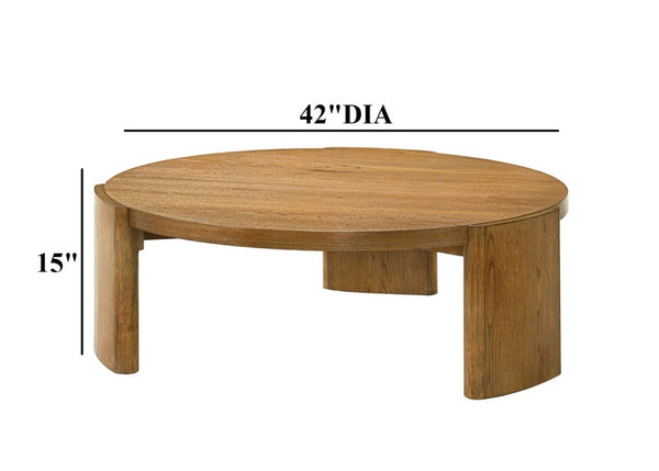 English Elm Contemporary Round Coffee Table with Plinth Base Walnut Finish for Modern Living Rooms B2741P557678