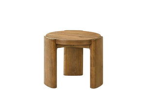 English Elm Contemporary Round End Table with Plinth Base Walnut Veneer Accent for Living Room B2741P557679