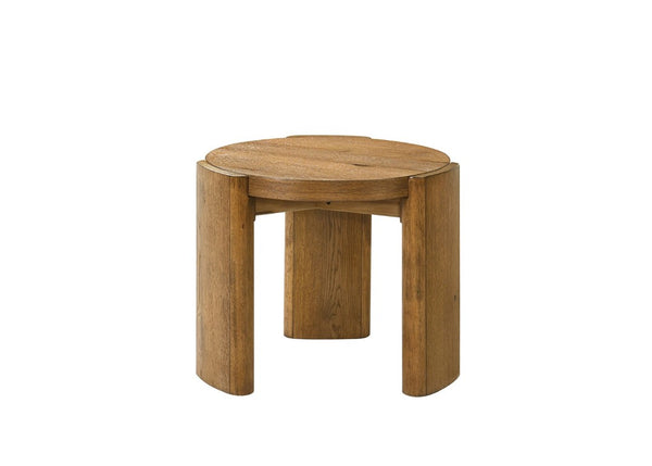 English Elm Contemporary Round End Table with Plinth Base Walnut Veneer Accent for Living Room B2741P557679