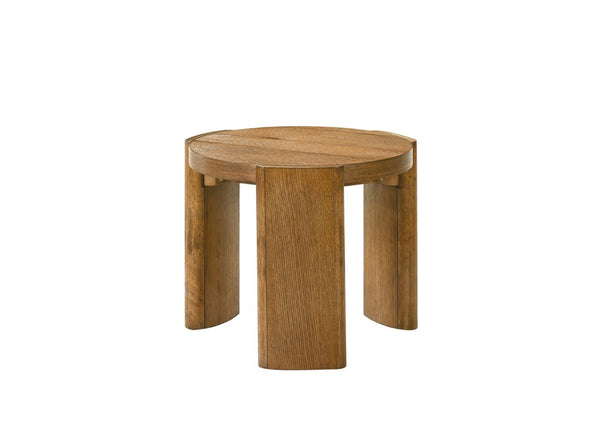 English Elm Contemporary Round End Table with Plinth Base Walnut Veneer Accent for Living Room B2741P557679