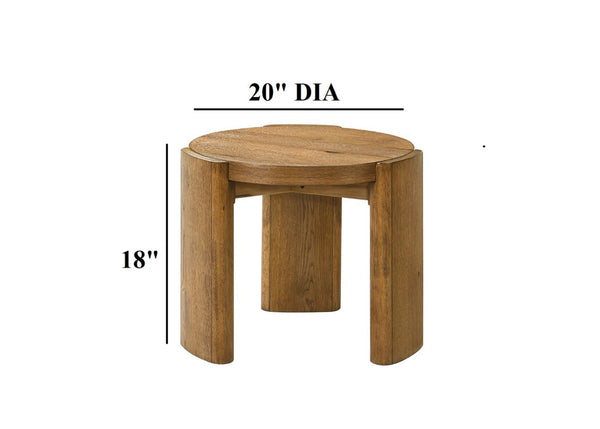 English Elm Contemporary Round End Table with Plinth Base Walnut Veneer Accent for Living Room B2741P557679