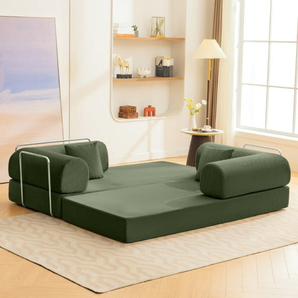 English Elm Contemporary Corduroy Modular Sofa with Chrome Accents and High Density Foam Seating Olive Green B2741P557712