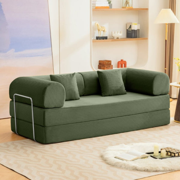 English Elm Contemporary Corduroy Modular Sofa with Chrome Accents and High Density Foam Seating Olive Green B2741P557712