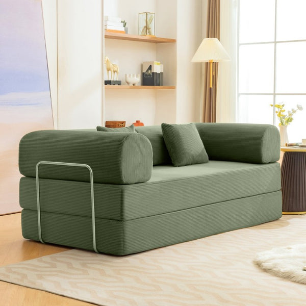 English Elm Contemporary Corduroy Modular Sofa with Chrome Accents and High Density Foam Seating Olive Green B2741P557712
