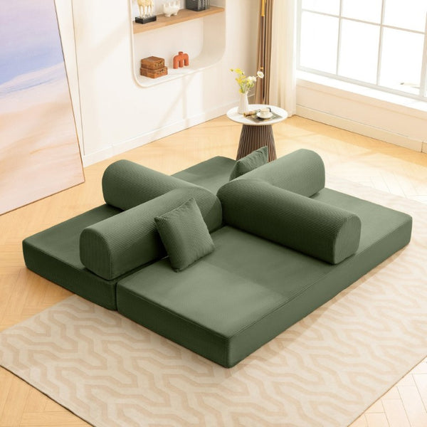 English Elm Contemporary Corduroy Modular Sofa with Chrome Accents and High Density Foam Seating Olive Green B2741P557712