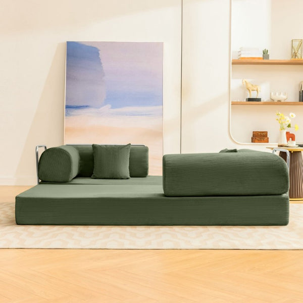 English Elm Contemporary Corduroy Modular Sofa with Chrome Accents and High Density Foam Seating Olive Green B2741P557712