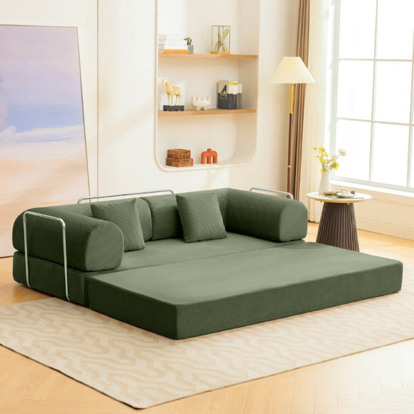 English Elm Contemporary Corduroy Modular Sofa with Chrome Accents and High Density Foam Seating Olive Green B2741P557712