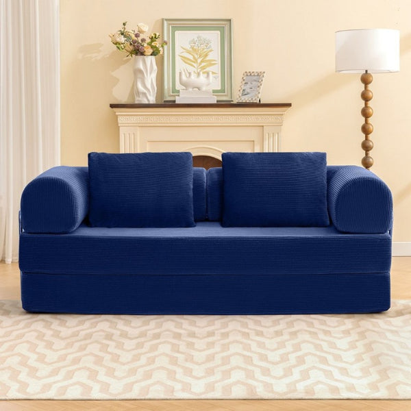English Elm Contemporary Corduroy Modular Sofa with Chrome Accents and High Density Foam Seating Blue B2741P557729