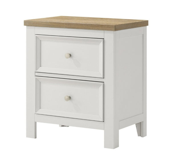English Elm 1Pc Two Drawer Wooden Nightstand White Brown Finish Bedroom Bedside Storage Furniture B2741P557736