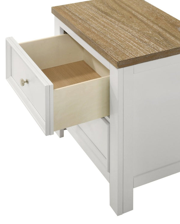 English Elm 1Pc Two Drawer Wooden Nightstand White Brown Finish Bedroom Bedside Storage Furniture B2741P557736