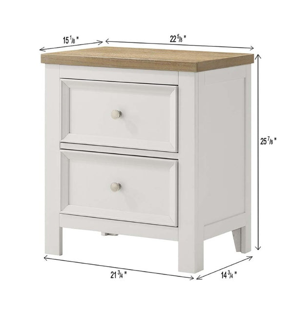 English Elm 1Pc Two Drawer Wooden Nightstand White Brown Finish Bedroom Bedside Storage Furniture B2741P557736