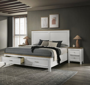English Elm 1Pc Two Drawer Wooden Nightstand White Brown Finish Bedroom Bedside Storage Furniture B2741P557736