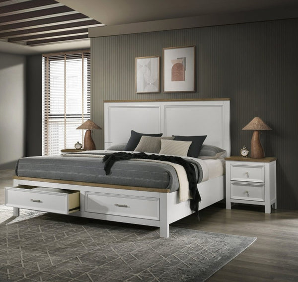 English Elm 1Pc Two Drawer Wooden Nightstand White Brown Finish Bedroom Bedside Storage Furniture B2741P557736
