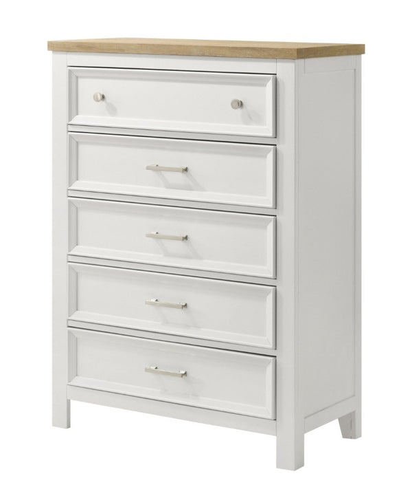 English Elm 1Pc Contemporary Five Drawer Tall Chest Two Tone White Brown Wood Bedroom Storage B2741P557741