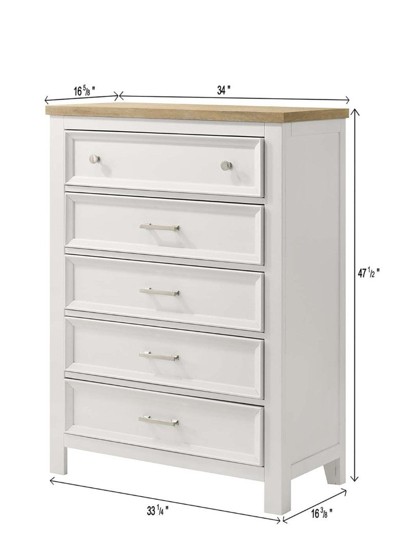 English Elm 1Pc Contemporary Five Drawer Tall Chest Two Tone White Brown Wood Bedroom Storage B2741P557741