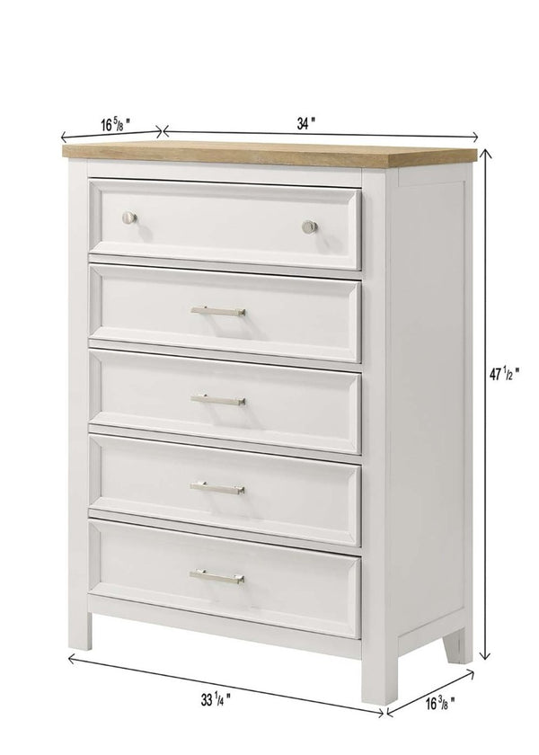English Elm 1Pc Contemporary Five Drawer Tall Chest Two Tone White Brown Wood Bedroom Storage B2741P557741