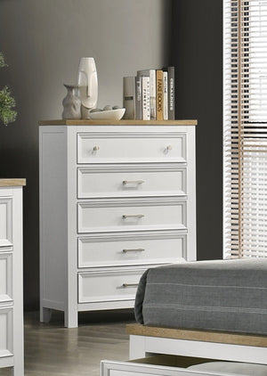 English Elm 1Pc Contemporary Five Drawer Tall Chest Two Tone White Brown Wood Bedroom Storage B2741P557741