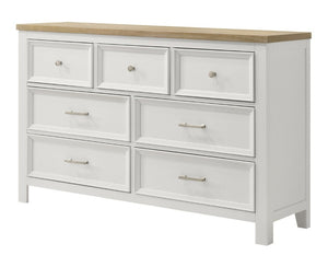 English Elm 1Pc Contemporary Seven Drawer Wooden Dresser Two Tone White Brown Bedroom Storage B2741P557747
