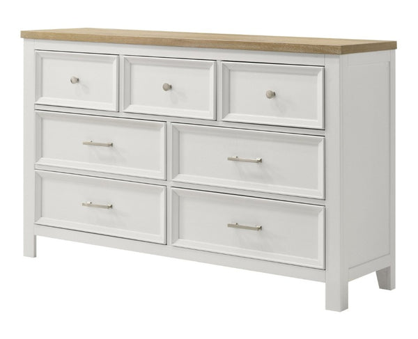 English Elm 1Pc Contemporary Seven Drawer Wooden Dresser Two Tone White Brown Bedroom Storage B2741P557747