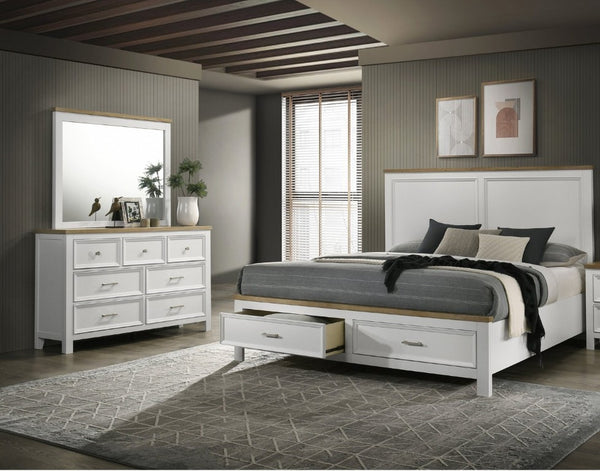 English Elm 1Pc Contemporary Seven Drawer Wooden Dresser Two Tone White Brown Bedroom Storage B2741P557747