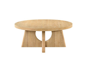 English Elm Modern Round Pedestal Coffee Table with Cross Base Sculptural Design for Living Room Oak B2741P558688