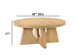 English Elm Modern Round Pedestal Coffee Table with Cross Base Sculptural Design for Living Room Oak B2741P558688