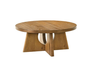 English Elm Modern Round Pedestal Coffee Table with Cross Base Sculptural Design for Living Room Walnut B2741P558689