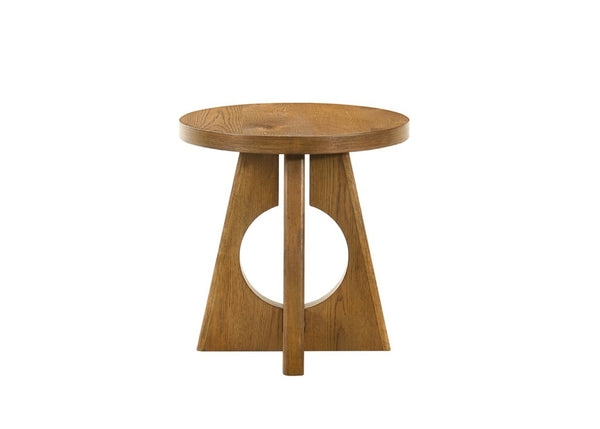 English Elm 1Pc Round End Table Sculptural Pedestal Base Cutout Detail Rubberwood Living Room Walnut B2741P558690