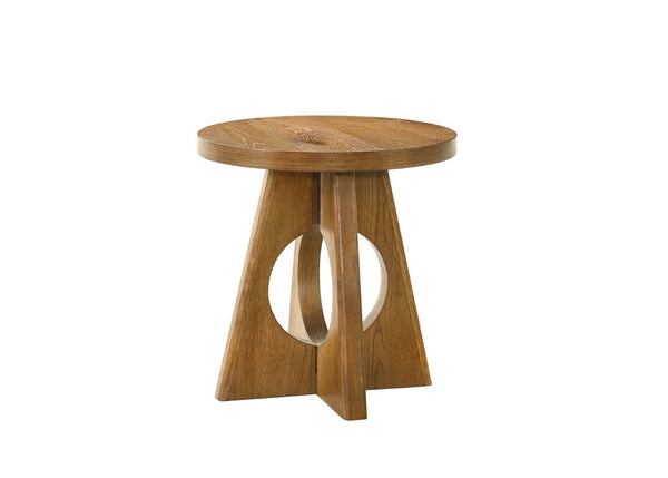 English Elm 1Pc Round End Table Sculptural Pedestal Base Cutout Detail Rubberwood Living Room Walnut B2741P558690