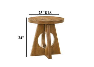 English Elm 1Pc Round End Table Sculptural Pedestal Base Cutout Detail Rubberwood Living Room Walnut B2741P558690