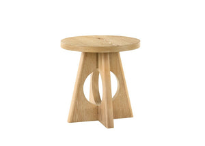 English Elm 1Pc Round End Table Sculptural Pedestal Base Cutout Detail Rubberwood Living Room Oak B2741P558691