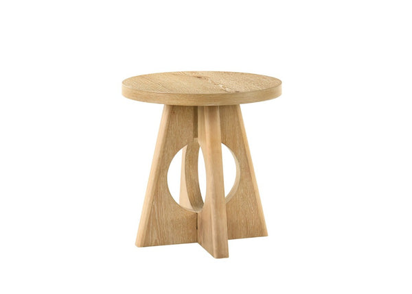 English Elm 1Pc Round End Table Sculptural Pedestal Base Cutout Detail Rubberwood Living Room Oak B2741P558691