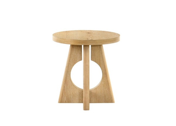 English Elm 1Pc Round End Table Sculptural Pedestal Base Cutout Detail Rubberwood Living Room Oak B2741P558691
