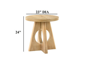 English Elm 1Pc Round End Table Sculptural Pedestal Base Cutout Detail Rubberwood Living Room Oak B2741P558691